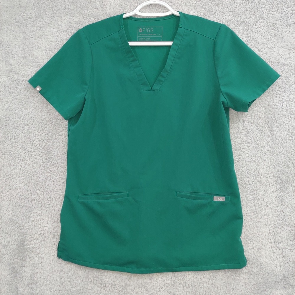 FIGS Technical Collection Women's Size Small‎ Casma 3 Pocket Scrub Top Green